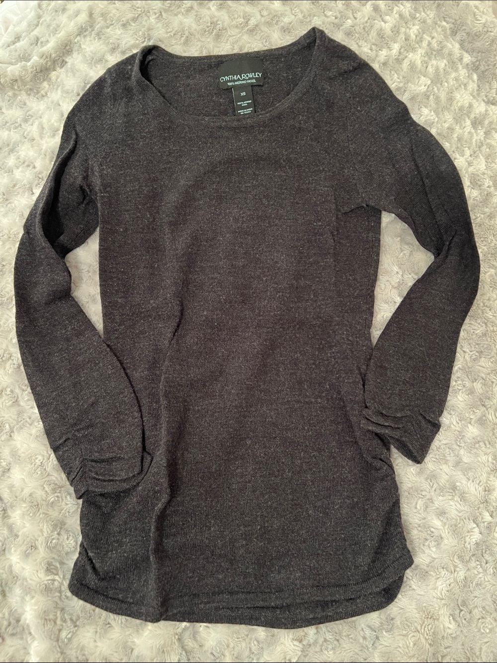 Cynthia Rowley Charcoal Gray Merino 3/4 Sleeve Wool Sweater XS